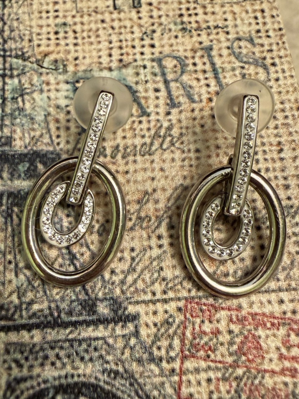 2 Piece Silver Cubic Zirconia Double Halo Earrings and V shaped Ring - Picture 2 of 8